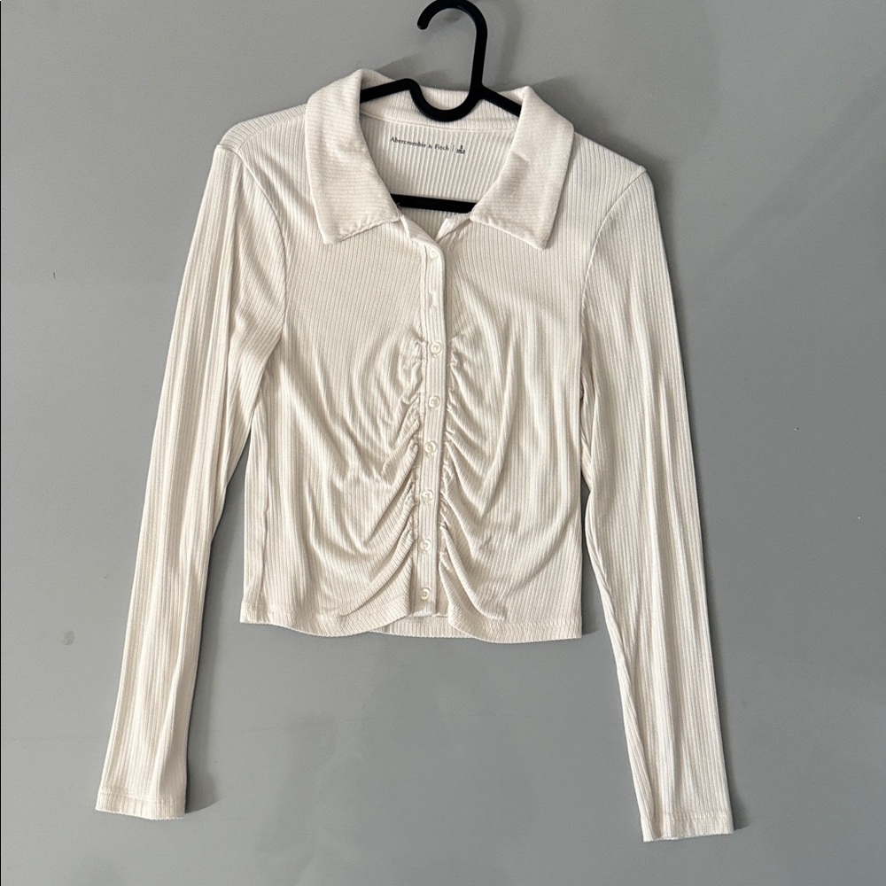 Women's Ivory Ribbed Long-Sleeve Abercrombie & Fitch size small